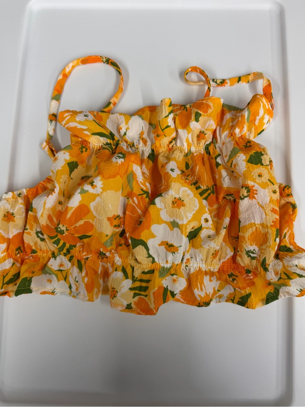 H&M Yellow Orange Floral Ruffle Tank Top